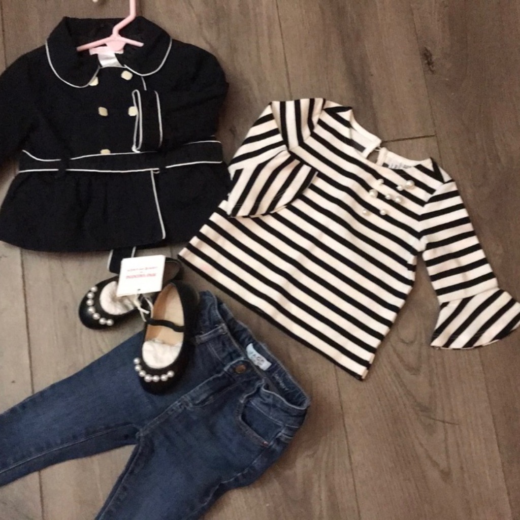 Janie And Jack Coat, Jeans, Juno Pearl Top And Shoes Size 12-18 Months